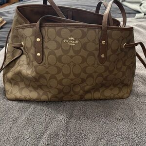 Coach Brown Leather Tote with Leather Trim and Gold Hardware